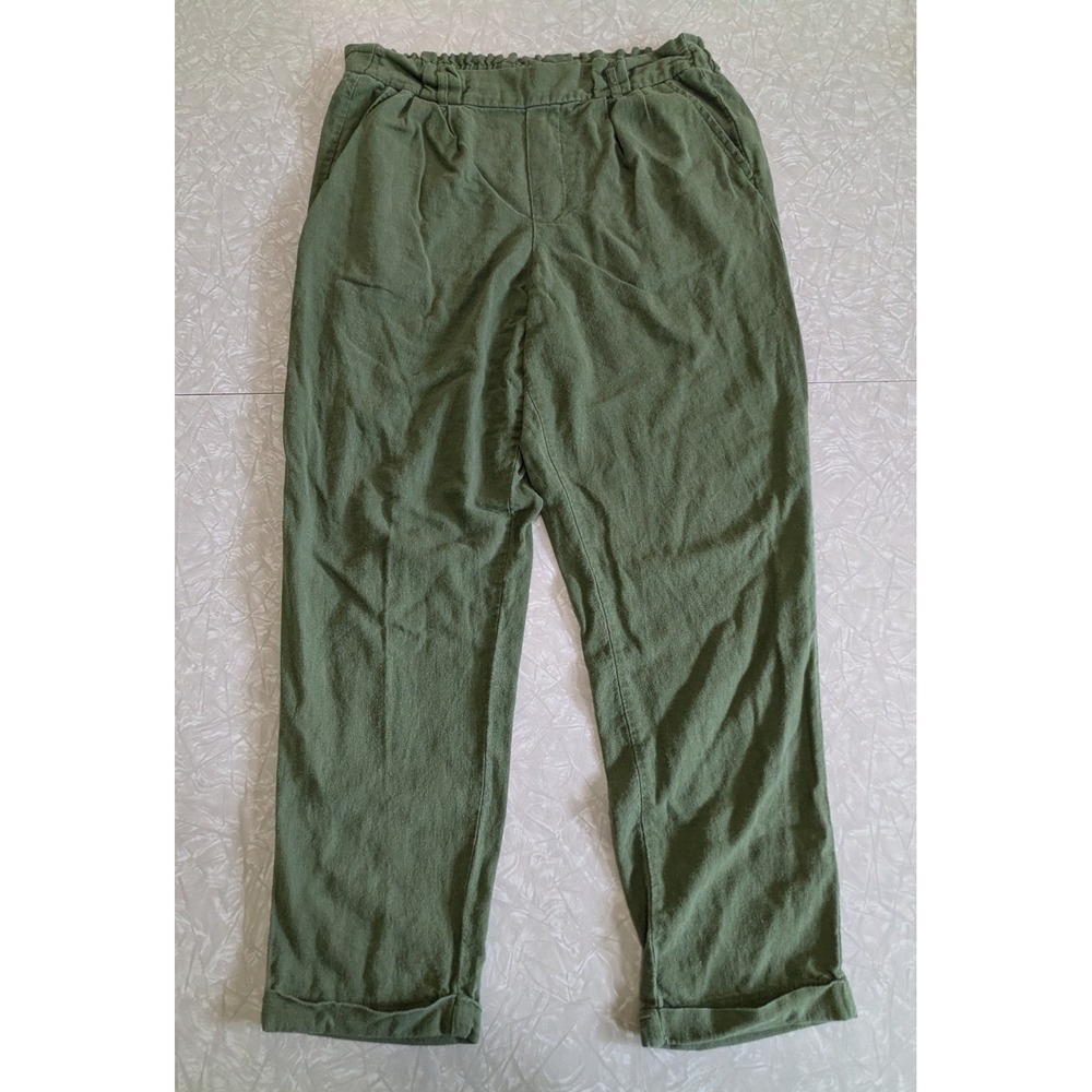 Love Tree M Olive Green Linen Blend Paperbag Relaxed Pants Euro Beach Coastal